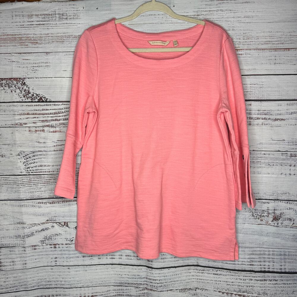 Soft Surroundings Pink 3/4 Sleeve Crew Neck Shirt Sm